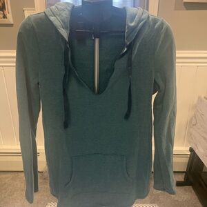 Teal V-Neck Hooded Sweater